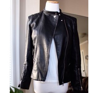 Soft Black Faux Leather Biker Jacket